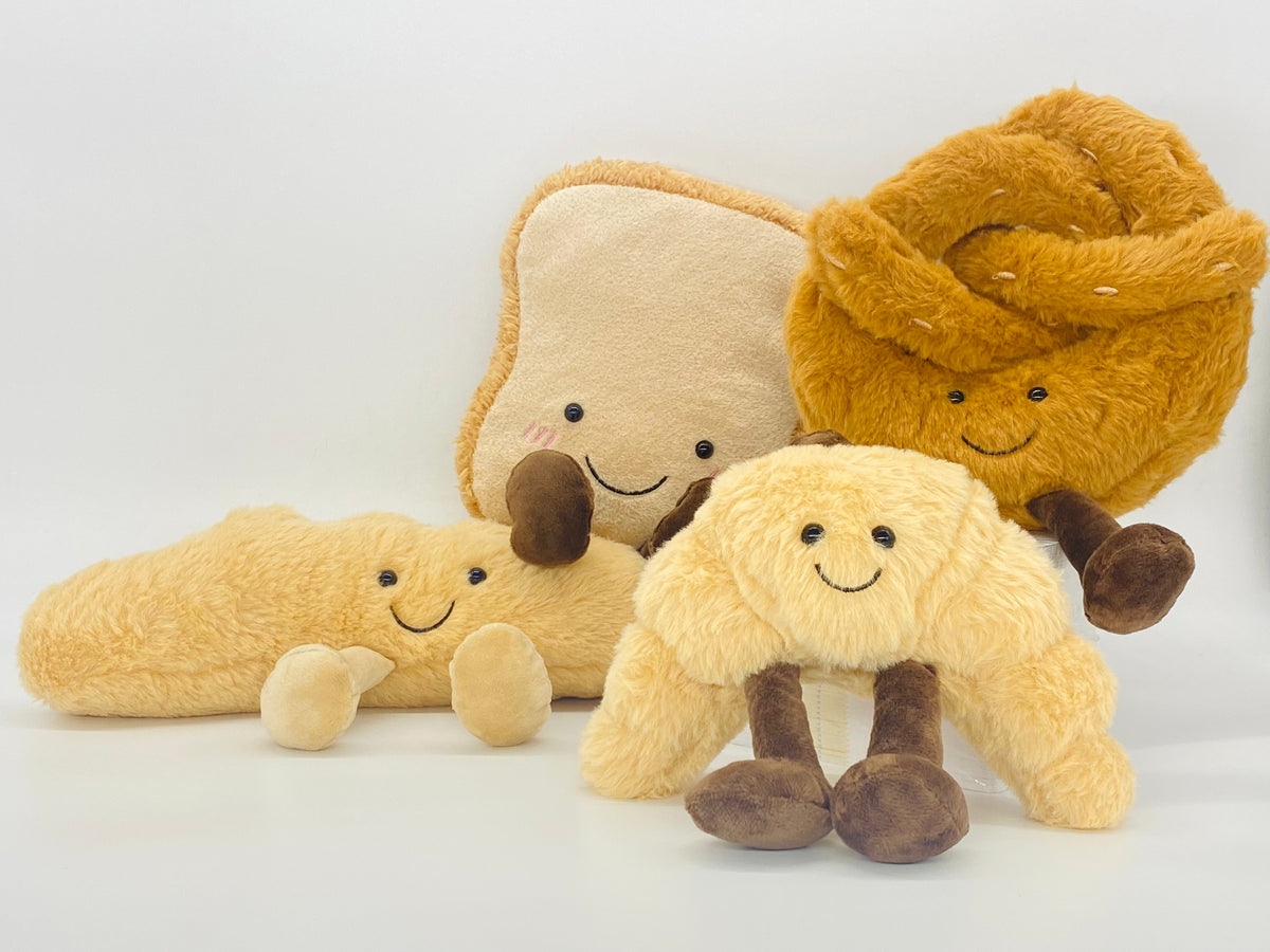 Little Coco Breakfast Club Collection Stuffed Plush Soft Toys Croissant, Bread, Baguette or Pretzel